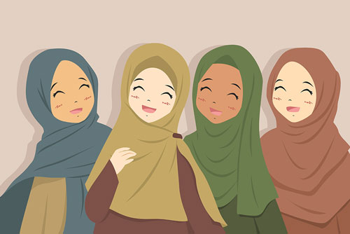 وکتور EPS دختران خوشحال درحال خندیدن با حجاب اسلامی لایه باز و قابل ویرایش